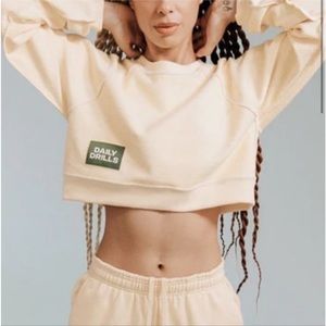Daily Drills Tan Cropped Crewneck